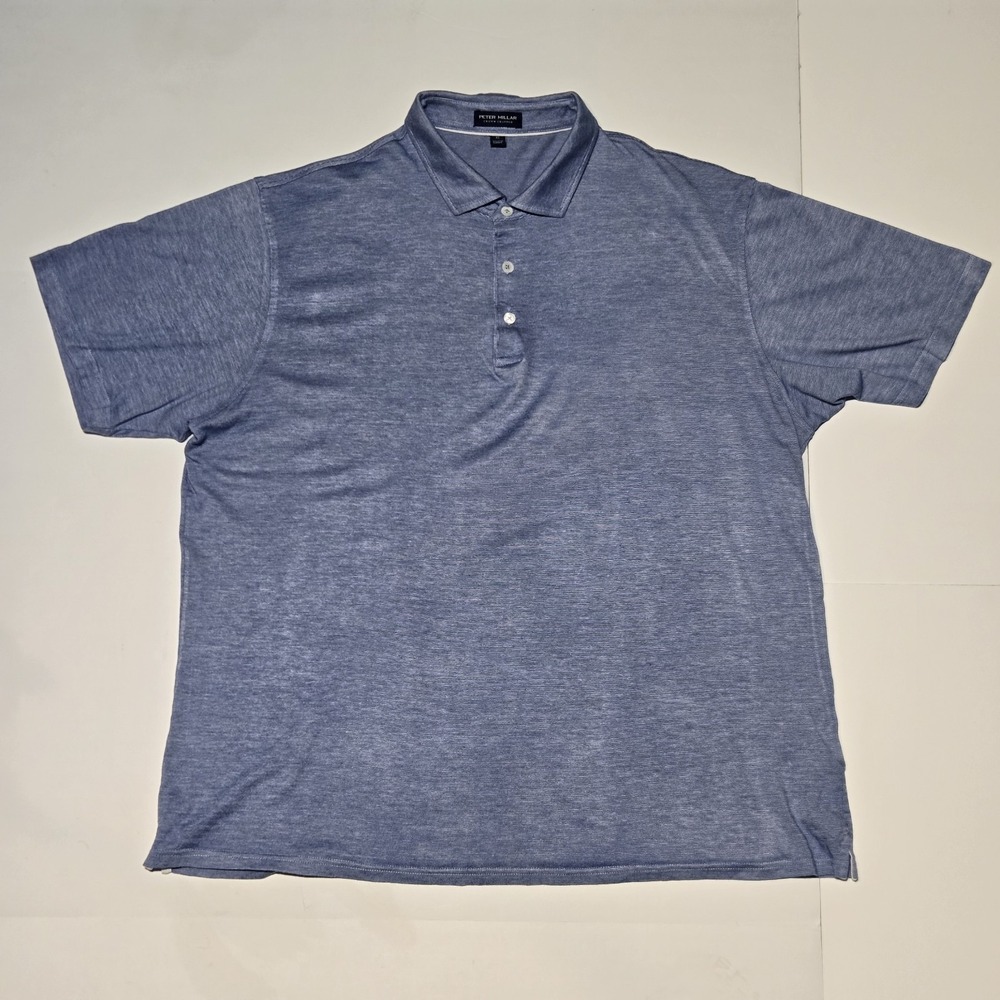 Peter Millar Crown Crafted Polo Mens XL Blue Striped Stretch Golf Performance